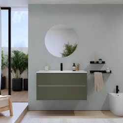 Mobile bagno sospeso 100 cm verde cemento con lavabo e specchio - Dedalo