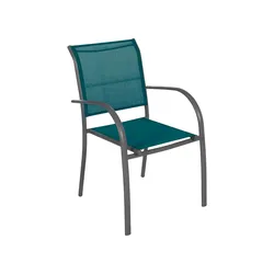 Sedia impilabile con braccioli tondi in alluminio grafite e textilene blu pavone - Pozar