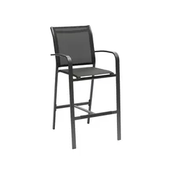 Sgabello da giardino con braccioli in alluminio e textilene antracite - Catuja