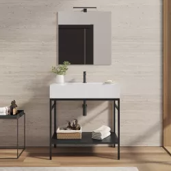 Mobile bagno a terra 90 cm nero con top lavabo e specchio - Axis