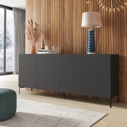 Madia 200x85h cm antracite con 4 ante cannettate soft close e piedi in metallo nero - Judith