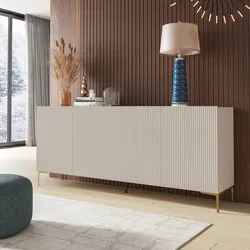 Madia 200x85h cm cashmere con 4 ante cannettate soft close e piedi in metallo oro - Judith