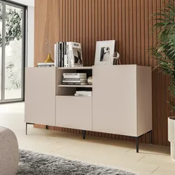 Madia 150x83h cm cashmere con 1 cassetto e 2 ante soft close e piedi in metallo nero - Judith