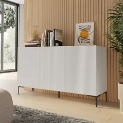 Madia 150x85h cm bianco con 3 ante cannettate soft close e piedi in metallo nero - Judith