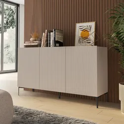 Madia 150x85h cm cashmere con 3 ante cannettate e piedi in metallo nero - Judith
