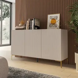 Madia 150x85h cm cashmere con 3 ante cannettate e piedi in metallo oro - Judith