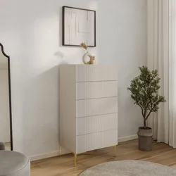 Cassettiera 60x115h cm cashmere con 5 cassetti soft close cannettati e piedi in metallo oro - Judith