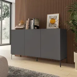 Madia 150x85h cm antracite con 3 ante soft close e piedi in metallo nero - Judith