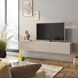 Porta tv sospeso 180x30h cm cashmere con 3 ante cannettate reversibili - Judith