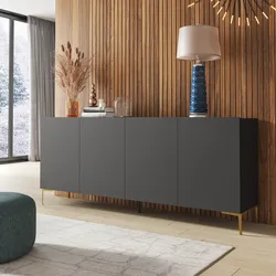 Madia 200x85h cm antracite con 4 ante soft close e piedi in metallo oro - Judith