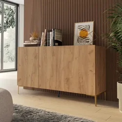 Madia 150x85h cm rovere gold con 3 ante soft close e piedi in metallo oro - Judith