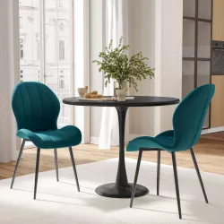 Set 2 sedie in velluto blu petrolio con gambe in metallo nero - Beatrix