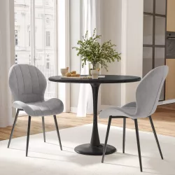Set 2 sedie in tessuto grigio ghiaccio con gambe in metallo nero - Beatrix