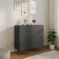 Cassettiera 100x95h cm antracite con 4 cassetti soft close e piedi in metallo nero - Judith