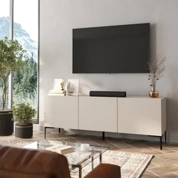 Porta tv 150x55h cm cashmere con 3 ante soft close e piedi in metallo nero - Judith