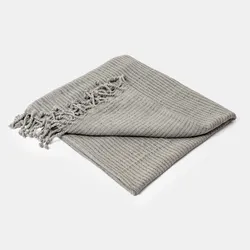 Copriletto 130x170 cm in cotone grigio con frange - Bea