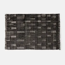 Tappeto 210x150 cm in cotone nero con frange