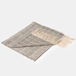 Copriletto 130x170 cm in cotone grigio e bianco a strisce con frange - Bea