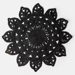 Tappeto rotondo 120 cm in juta nero forma mandala