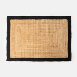 Tappeto da esterno o interno 170x120 cm in juta e cotone naturale con bordo nero