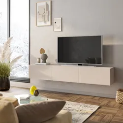 Porta tv sospeso 180x30h cm cashmere con 3 ante reversibili push pull - Judith