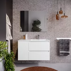 Mobile bagno sospeso 90 cm white satinato con vano e lavabo dx con specchio - Anami