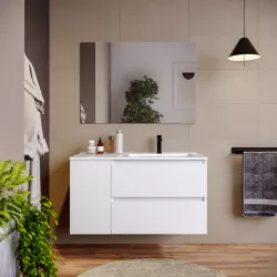 Mobile bagno sospeso 100 cm white satinato con vano e lavabo dx con specchio - Anami