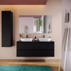 Mobile bagno sospeso 140 cm nero satinato con top e specchio - Anami