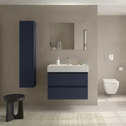 Mobile bagno sospeso 80 cm blu satinato con top lavabo e specchio - Anami