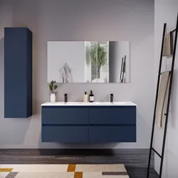 Mobile bagno sospeso 140 cm blu satinato con lavabo integrato e specchio - Anami