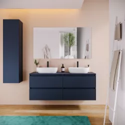 Mobile bagno sospeso 140 cm blu satinato con top e specchio - Anami