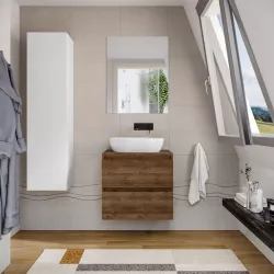 Mobile bagno sospeso 60 cm noce maya con top e specchio - Anami