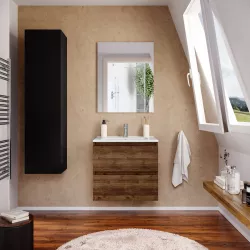 Mobile bagno sospeso 70 cm noce maya con lavabo in ceramica e specchio - Anami