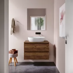 Mobile bagno sospeso 80 cm noce maya con top e specchio - Anami