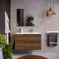 Mobile bagno sospeso 90 cm noce maya con vano e lavabo dx con specchio - Anami