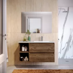 Mobile bagno sospeso 100 cm noce maya con vano a giorno e lavabo dx con specchio - Anami