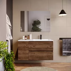 Mobile bagno sospeso 100 cm noce maya con vano e lavabo dx con specchio - Anami