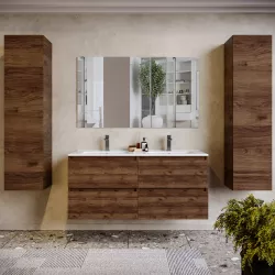 Mobile bagno sospeso 120 cm noce maya con lavabo doppia vasca e specchio - Anami