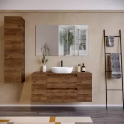 Mobile bagno sospeso 120 cm noce maya con vani e top con specchio - Anami