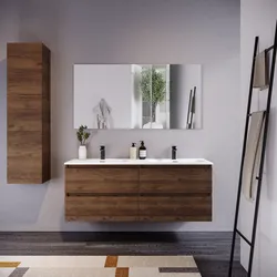 Mobile bagno sospeso 140 cm noce maya con lavabo integrato e specchio - Anami