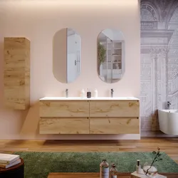 Mobile bagno sospeso 160 cm rovere africa con lavabo doppia vasca e specchio - Anami