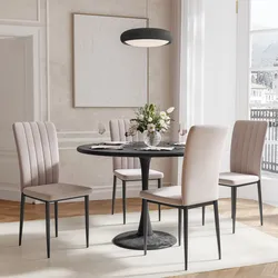 Set 4 sedie con schienale alto in velluto beige e gambe in metallo nero - Madden