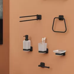 Set 6 accessori in acciaio inox nero opaco e vetro satinato - Tonga di Gedy