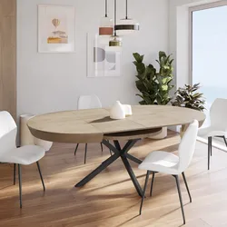 Tavolo allungabile 130-230x130 cm con top rovere chiaro e gambe incrociate nere - Waylen