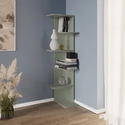 Libreria ad angolo 37x141h cm in legno verde salvia 5 ripiani - Kantiko