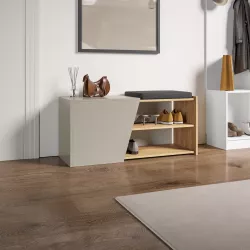 Scarpiera 104x47h cm in legno cashmere e rovere con ripiano e anta - Kantiko