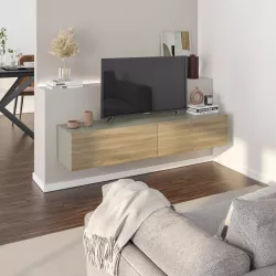 Mobile porta tv 135 cm in legno rovere e verde salvia con 2 ante - Betka