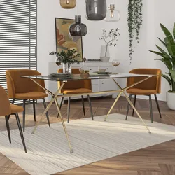 Tavolo 160x90 cm con piano in vetro e gambe oro - Glart