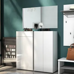 Scarpiera 120x115h cm con 3 ante soft close e 1 cassetto bianco lucido e antracite - Aurea