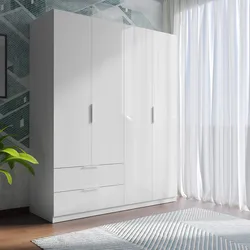 Armadio 162x200h cm bianco opaco con 4 ante e 2 cassetti bianco lucido - Delhi Plus